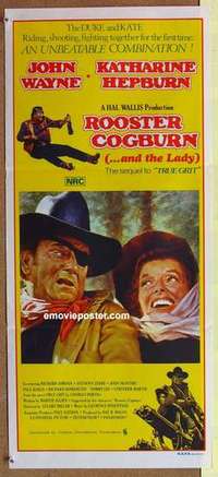 w825 ROOSTER COGBURN Australian daybill movie poster '75 John Wayne, Hepburn