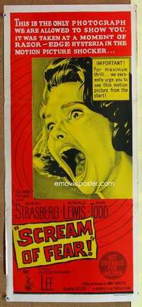 w840 SCREAM OF FEAR Australian daybill movie poster '61 Hammer, Strasberg