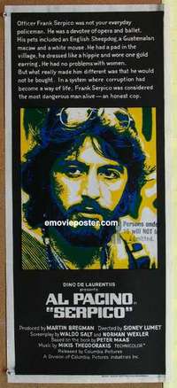 w844 SERPICO Australian daybill movie poster '74 Al Pacino crime classic!