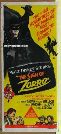 w851 SIGN OF ZORRO Australian daybill movie poster '60 Disney, Williams