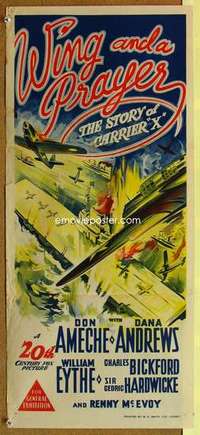 y007 WING & A PRAYER Australian daybill movie poster '44 Don Ameche, WWII