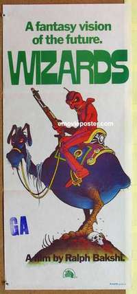 y011 WIZARDS Australian daybill movie poster '77 Ralph Bakshi, Stout art!