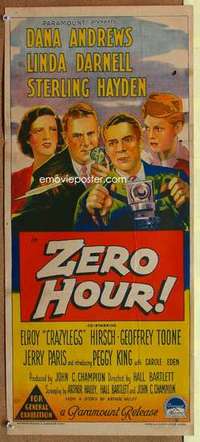 y023 ZERO HOUR Australian daybill movie poster '57 Dana Andrews, Linda Darnell