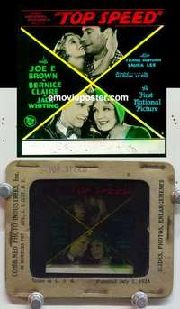 w137 TOP SPEED magic lantern movie glass slide '30 Joe E. Brown, Claire