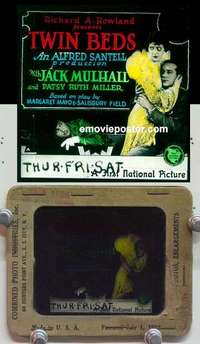 w161 TWIN BEDS magic lantern movie glass slide '29 Patsy Ruth Miller