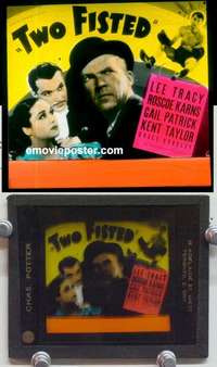 w164 TWO FISTED magic lantern movie glass slide '35 early boxing movie!