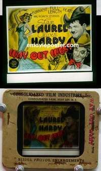 w217 WAY OUT WEST magic lantern movie glass slide '37 Laurel & Hardy classic!