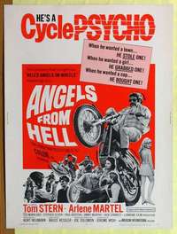 a230 ANGELS FROM HELL Thirty By Forty movie poster '68 AIP, cycle-psycho!