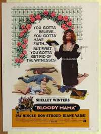 a237 BLOODY MAMA Thirty By Forty movie poster '70 AIP, Shelley Winters