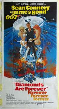 a004 DIAMONDS ARE FOREVER three-sheet movie poster '71 Connery as James Bond!