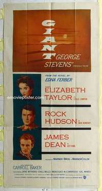 a008 GIANT three-sheet movie poster '56 James Dean, Liz Taylor, Rock Hudson