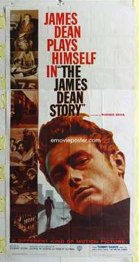 a009 JAMES DEAN STORY three-sheet movie poster '57 Was he Rebel or Giant?