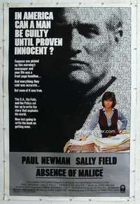 a168 ABSENCE OF MALICE Forty by Sixty movie poster '81 Paul Newman, Sally Field