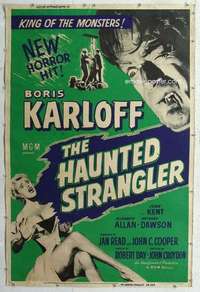 a186 HAUNTED STRANGLER Forty by Sixty movie poster '58 Boris Karloff, horror!