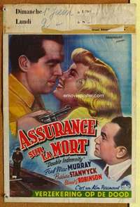 a057 DOUBLE INDEMNITY Belgian movie poster '44 Billy Wilder, Stanwyck