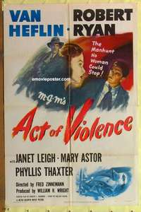 b024 ACT OF VIOLENCE one-sheet movie poster '49 Robert Ryan, Heflin, Leigh