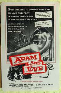b025 ADAM & EVE int'l 1sh '58 sexiest artwork of naked man & woman in the Mexican Garden of Eden!