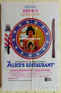 b035 ALICE'S RESTAURANT int'l one-sheet movie poster '69 Arlo Guthrie, Quinn