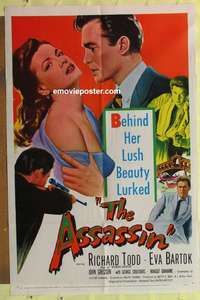 b062 ASSASSIN one-sheet movie poster '52 Richard Todd, Eva Bartok, crime!