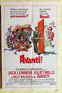 b066 AVANTI one-sheet movie poster '72 Jack Lemmon, Billy Wilder, Kossin art