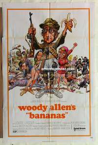 b076 BANANAS one-sheet movie poster '71 Woody Allen, Jack Davis artwork!
