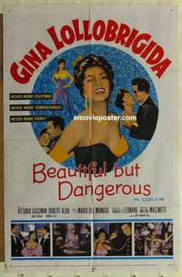 b086 BEAUTIFUL BUT DANGEROUS one-sheet movie poster '57 Gina Lollobrigida