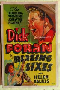b108 BLAZING SIXES other company one-sheet movie poster '37 Dick Foran