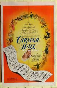 b141 CARNEGIE HALL one-sheet movie poster '47 Edgar Ulmer musical!