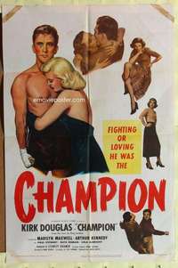 b153 CHAMPION one-sheet movie poster '49 Kirk Douglas, boxing classic!