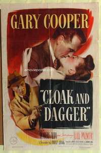 b174 CLOAK & DAGGER one-sheet movie poster '46 Gary Cooper, Lilli Palmer