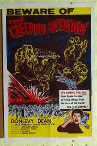 b201 CREEPING UNKNOWN one-sheet movie poster '56 really wacky creature!