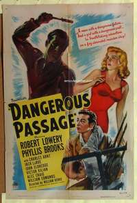 b211 DANGEROUS PASSAGE one-sheet movie poster '44 Robert Lowery, Brooks