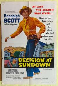 b223 DECISION AT SUNDOWN one-sheet movie poster '57 mighty Randolph Scott!