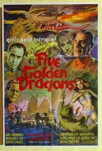 b300 FIVE GOLDEN DRAGONS English one-sheet movie poster '67 Christopher Lee