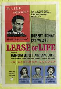 b489 LEASE OF LIFE English one-sheet movie poster '54 Robert Donat, Walsh