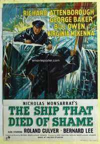 b764 SHIP THAT DIED OF SHAME English one-sheet movie poster '55 Attenborough
