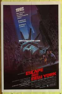 b262 ESCAPE FROM NEW YORK one-sheet movie poster '81 Kurt Russell sci-fi!