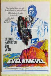 b265 EVEL KNIEVEL one-sheet movie poster '71 George Hamilton, daredevil!