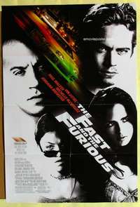 b282 FAST & THE FURIOUS one-sheet movie poster '01 Vin Diesel, Walker