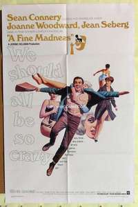 b294 FINE MADNESS one-sheet movie poster '66 Sean Connery, Woodward, Seberg