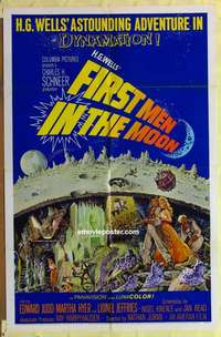 b296 FIRST MEN IN THE MOON one-sheet movie poster '64 Ray Harryhausen