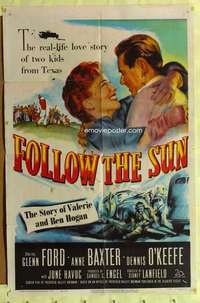 b306 FOLLOW THE SUN one-sheet movie poster '51 Ben Hogan, golf bio!