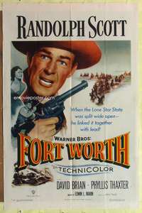 b317 FORT WORTH one-sheet movie poster '51 Randolph Scott in Texas!