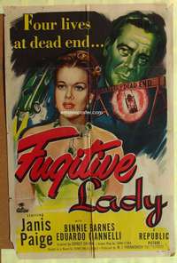 b327 FUGITIVE LADY one-sheet movie poster '51 Janis Paige, Ciannelli