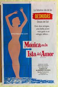 b435 ISLE OF LEVANT Spanish language U.S. one-sheet movie poster '57 Danish nude beaches!