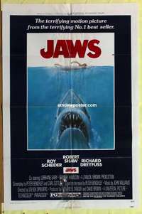 b440 JAWS one-sheet movie poster '75 Steven Spielberg classic shark!