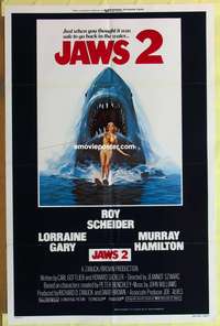 b442 JAWS 2 int'l one-sheet movie poster '78 Roy Scheider, sharks