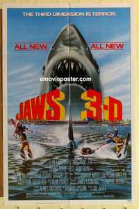 b443 JAWS 3-D one-sheet movie poster '83 Great White Shark horror!