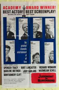 b452 JUDGMENT AT NUREMBERG one-sheet movie poster '61 Lancaster, awards!