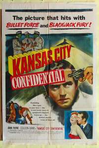 b464 KANSAS CITY CONFIDENTIAL one-sheet movie poster '52 film noir!